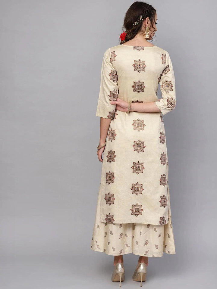 Beige Embroidered Chanderi Kurta Set - ShopLibas