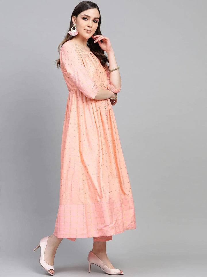 Peach Embroidered Chanderi Kurta Set - ShopLibas