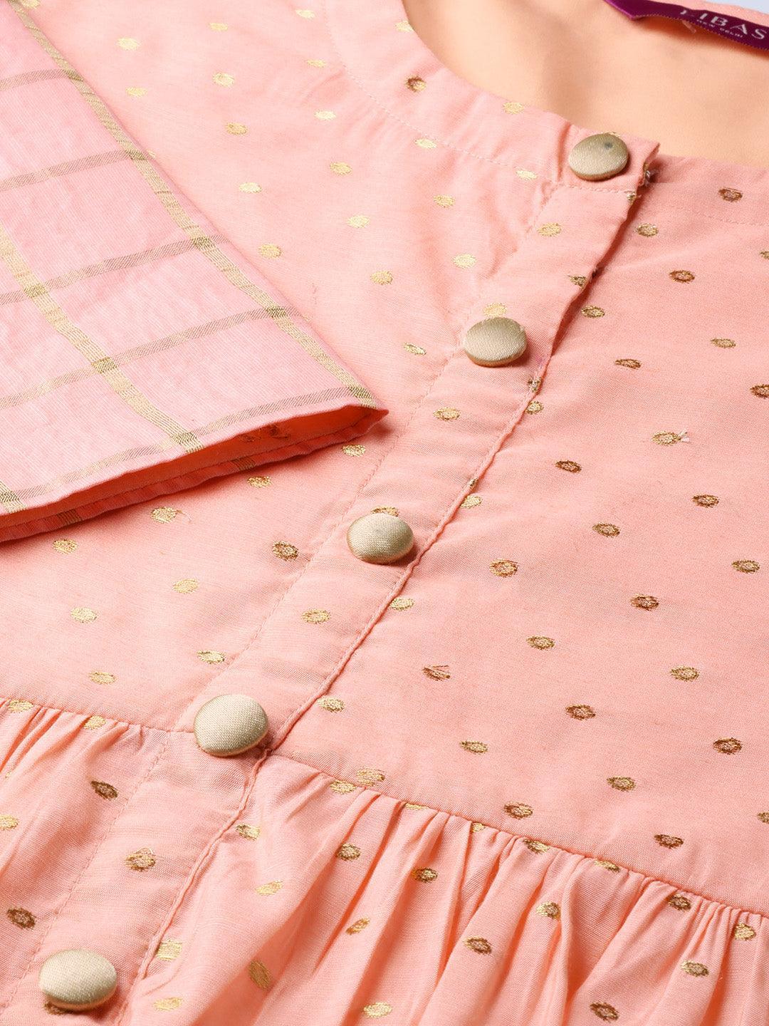 Peach Embroidered Chanderi Kurta Set