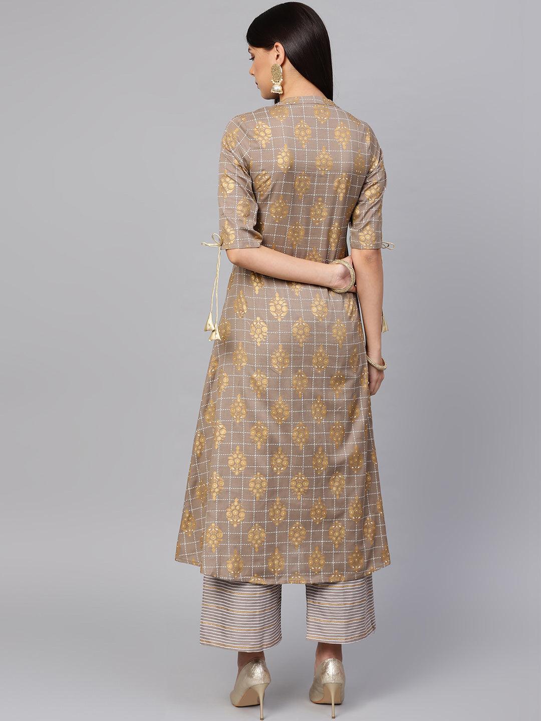 Grey Printed Cotton Kurta Set - ShopLibas