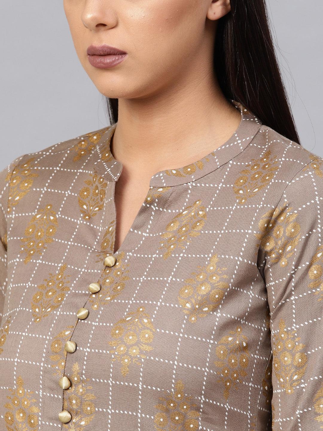 Grey Printed Cotton Kurta Set - ShopLibas