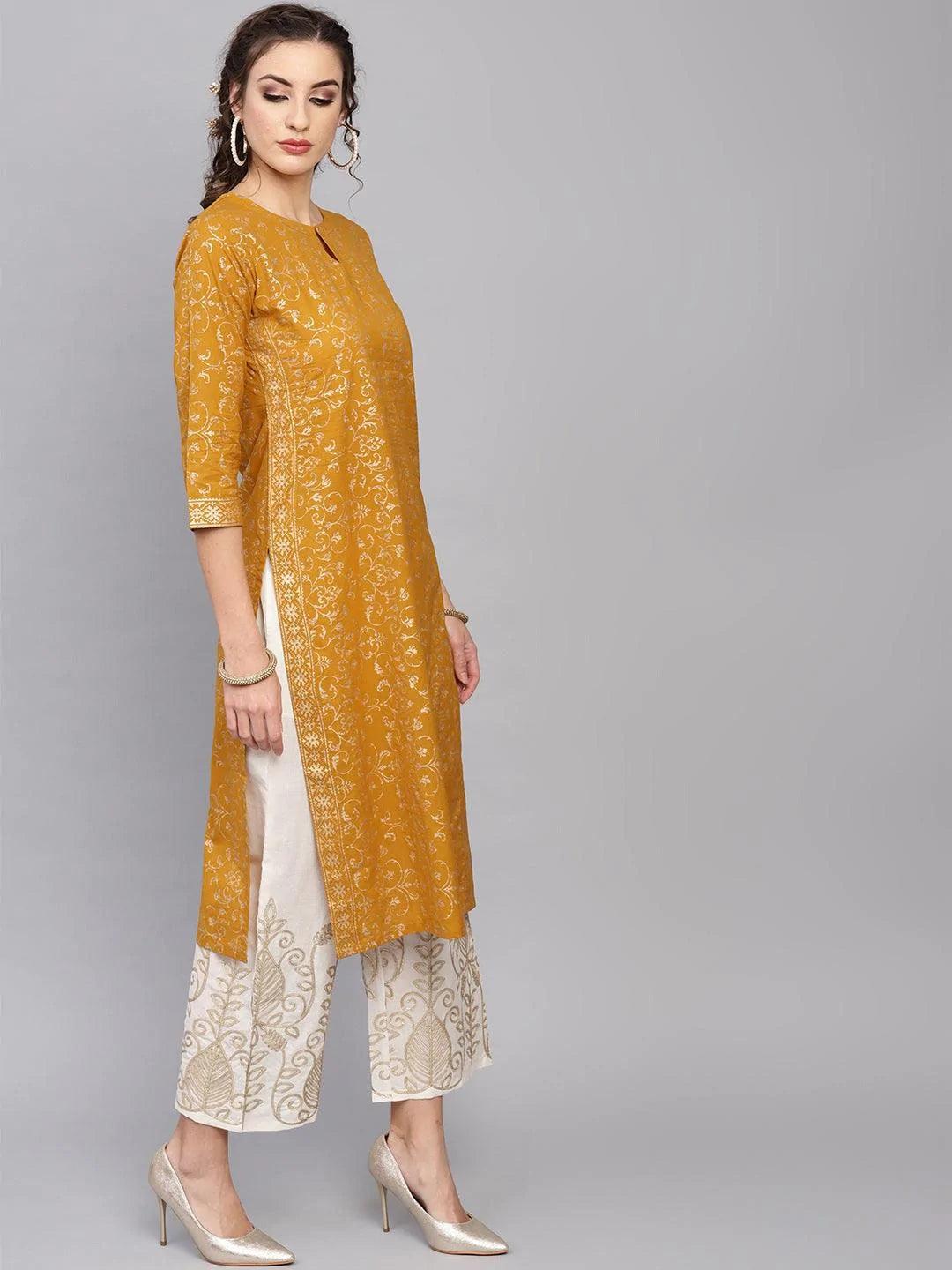 Yellow Printed Cotton Kurta Set