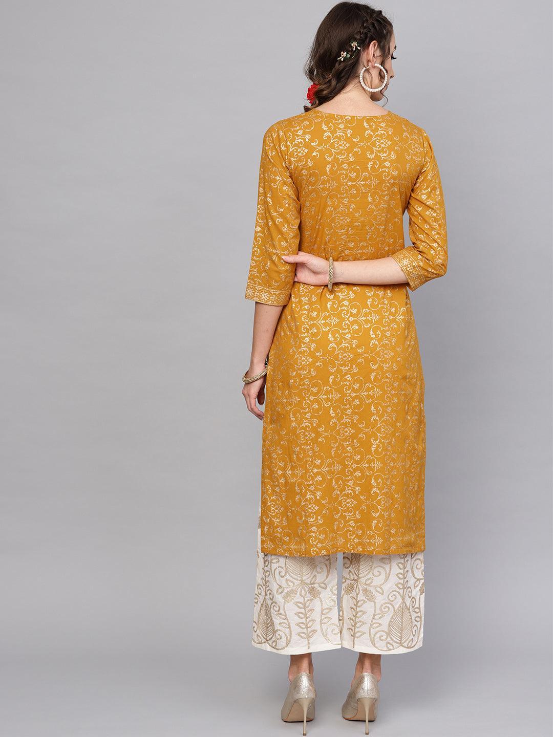 Yellow Printed Cotton Kurta Set