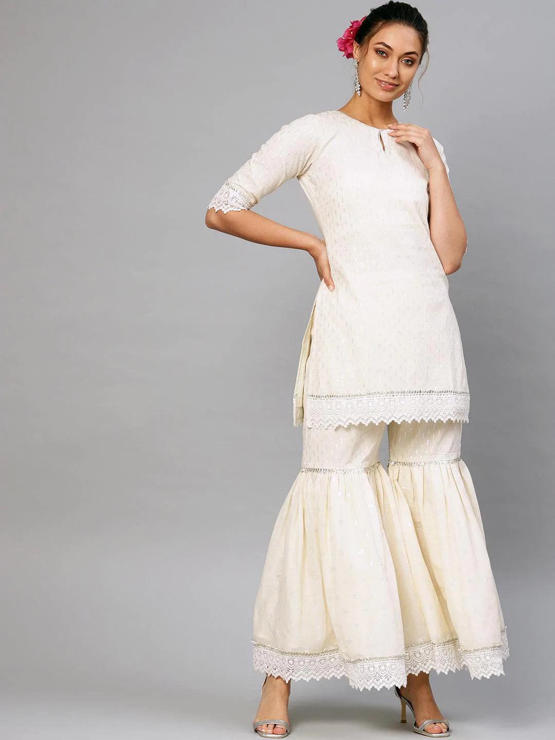 White Embroidered Cotton Kurta Set