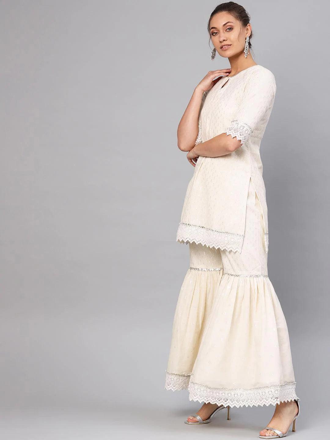 White Embroidered Cotton Kurta Set