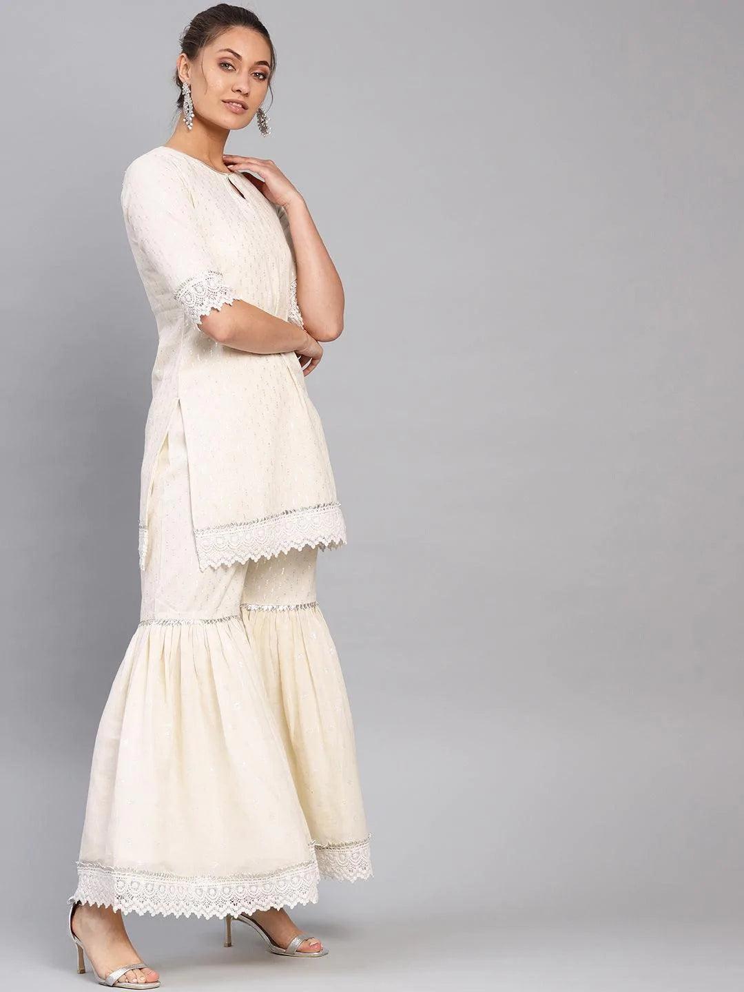 White Embroidered Cotton Kurta Set