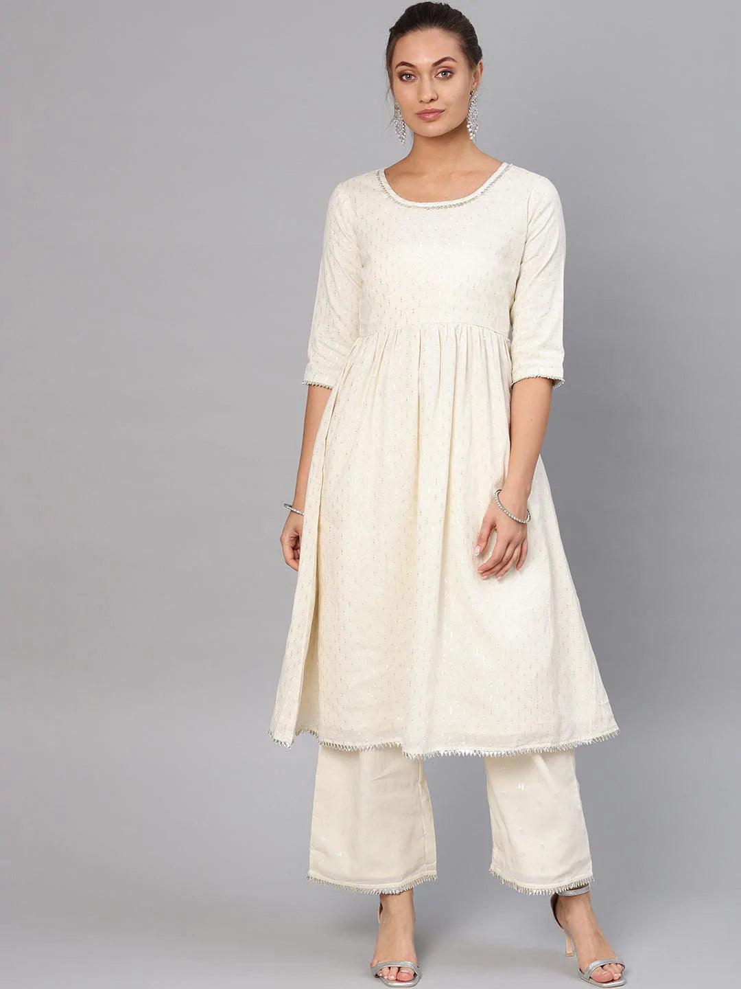 White Embroidered Cotton Kurta Set