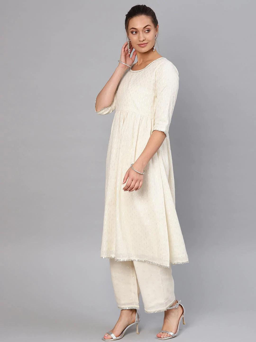 White Embroidered Cotton Kurta Set