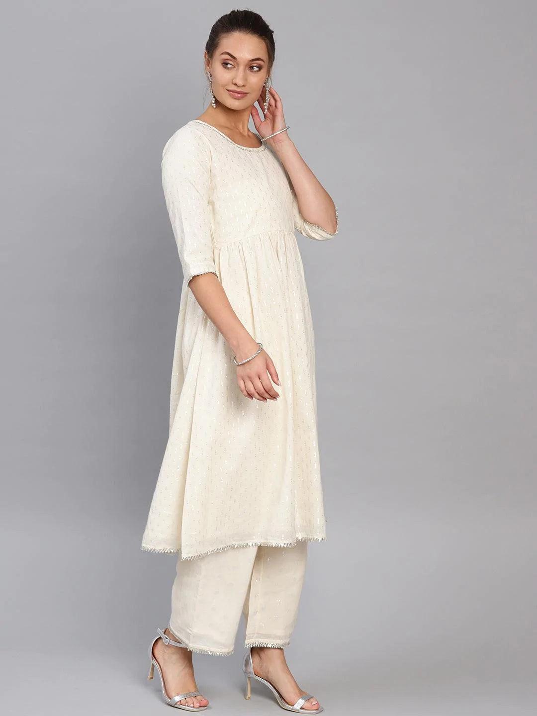 White Embroidered Cotton Kurta Set