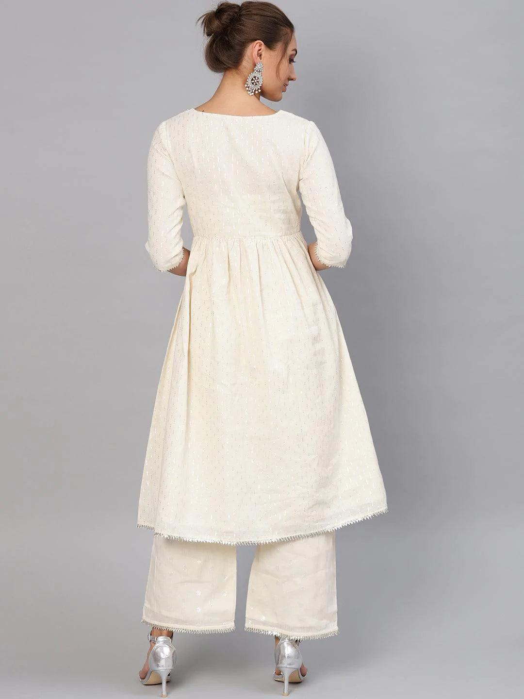 White Embroidered Cotton Kurta Set