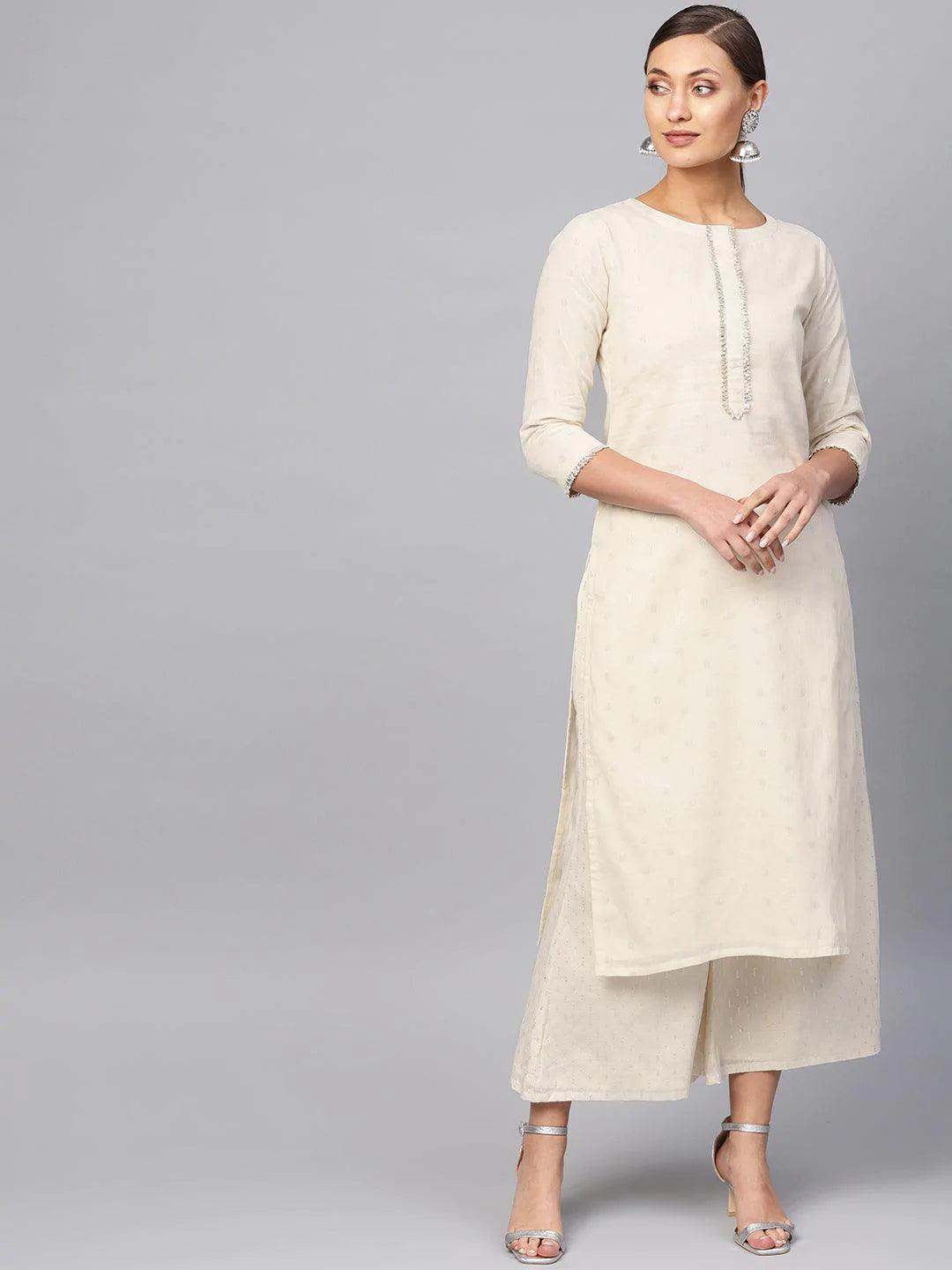 White Embroidered Cotton Kurta Set