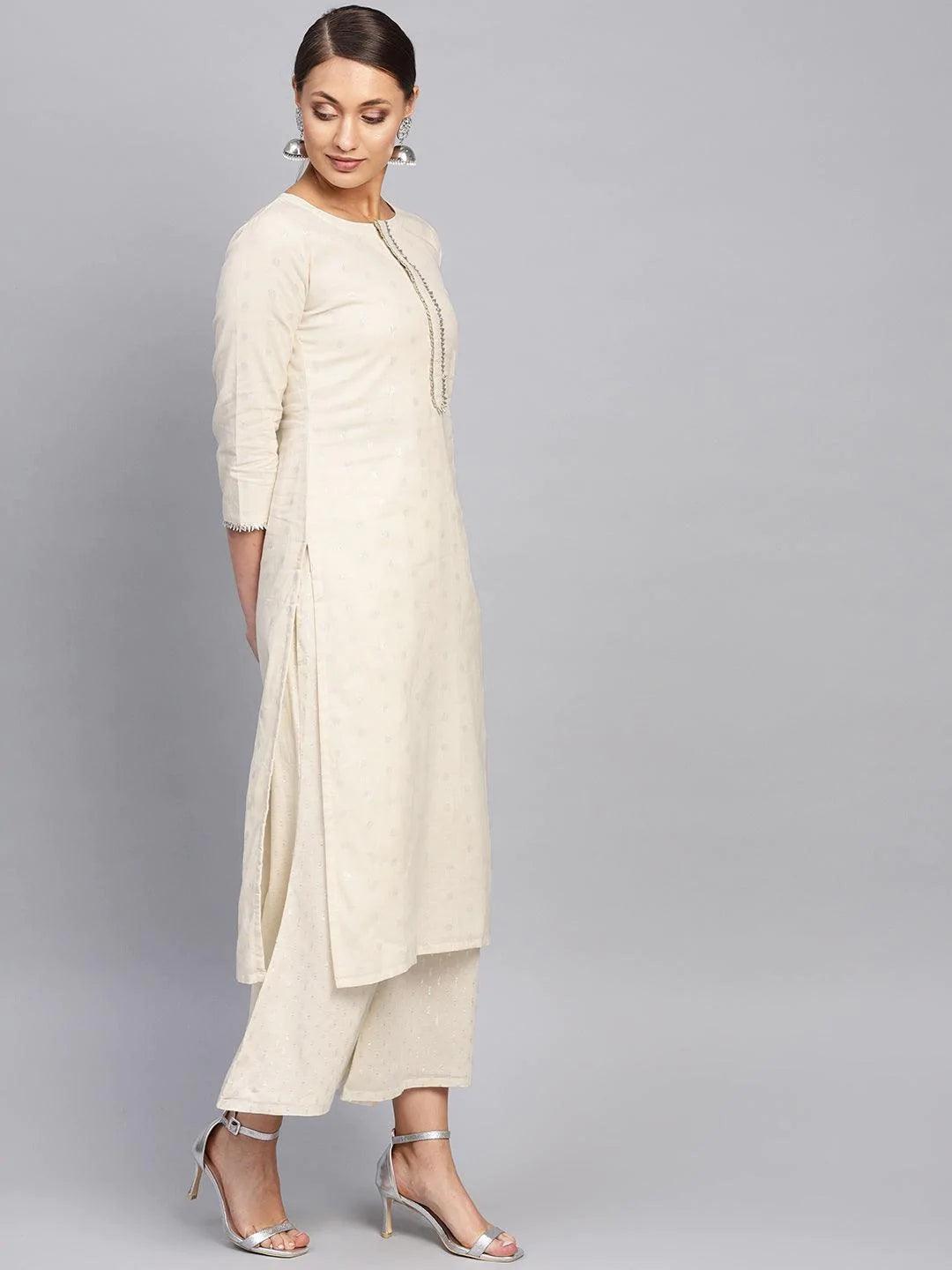 White Embroidered Cotton Kurta Set