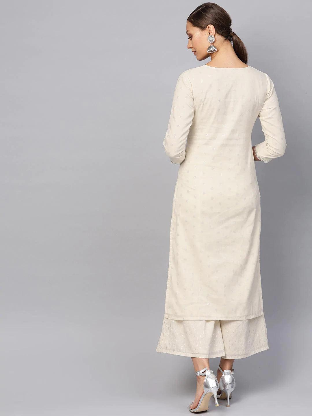 White Embroidered Cotton Kurta Set