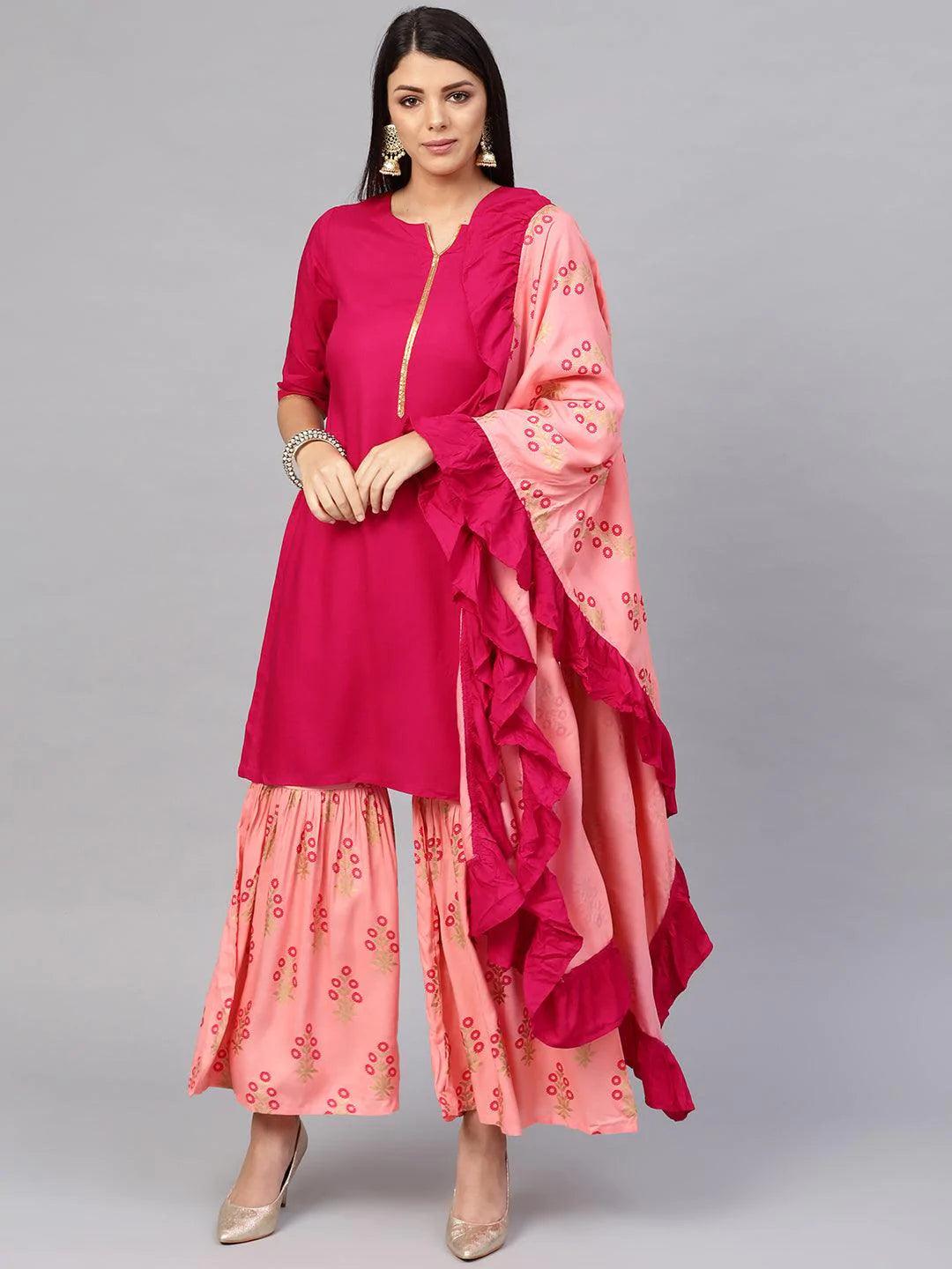 Pink Solid Rayon Suit Set