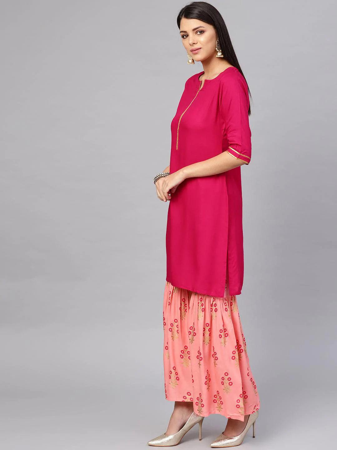 Pink Solid Rayon Suit Set