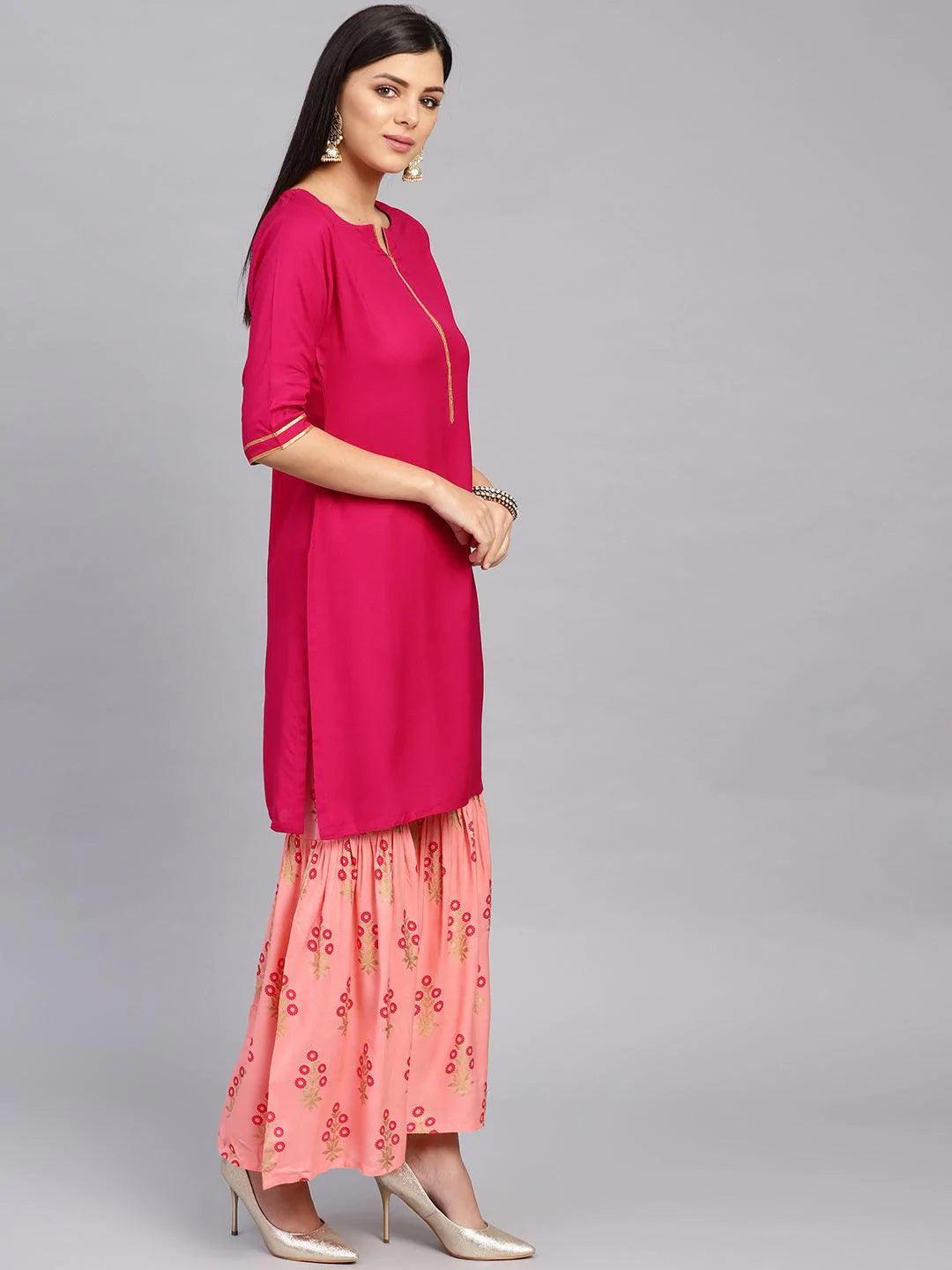 Pink Solid Rayon Suit Set - ShopLibas