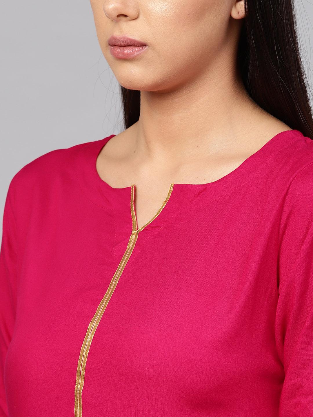 Pink Solid Rayon Suit Set