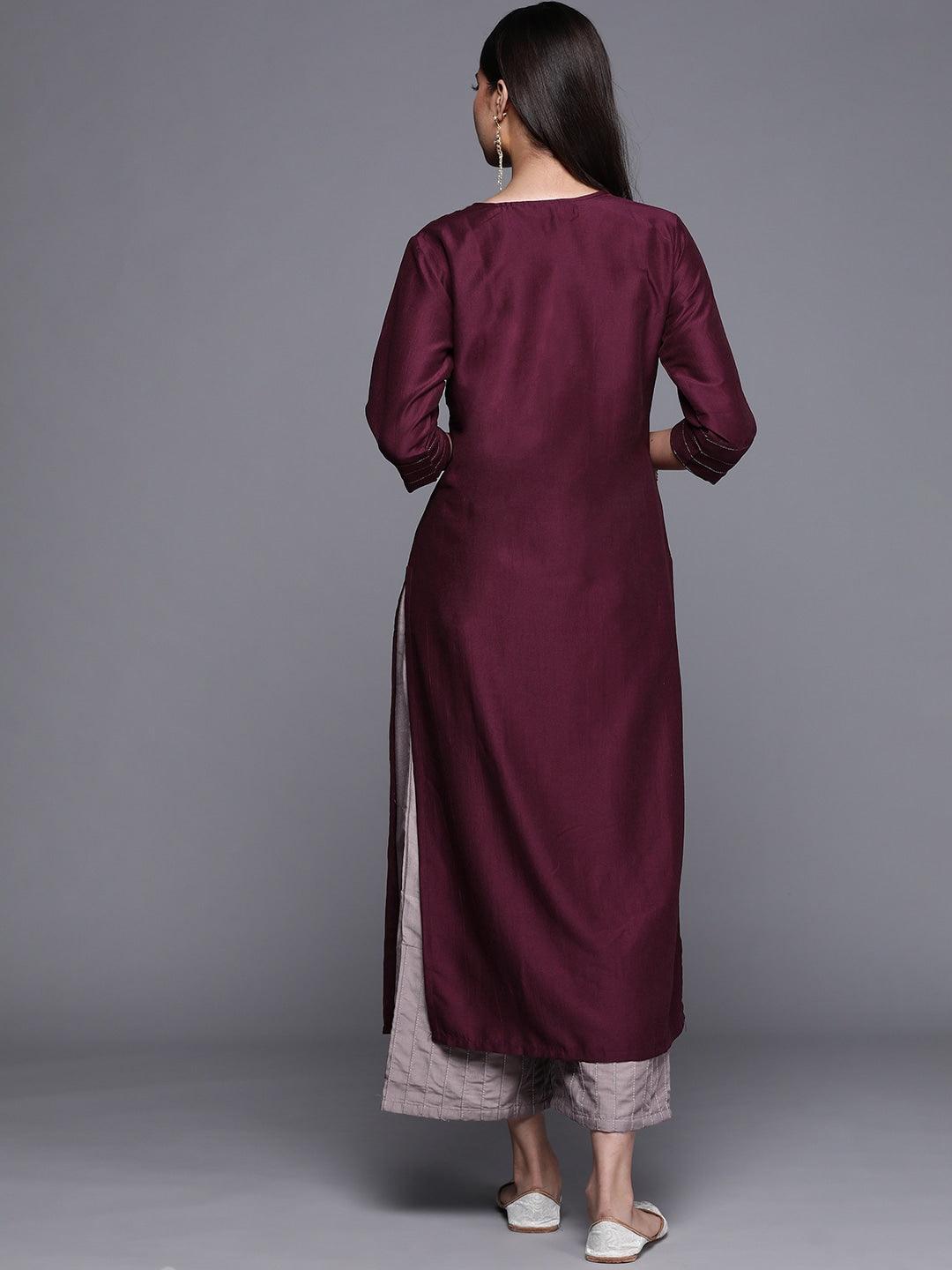 Purple Solid Chanderi Silk Kurta - ShopLibas