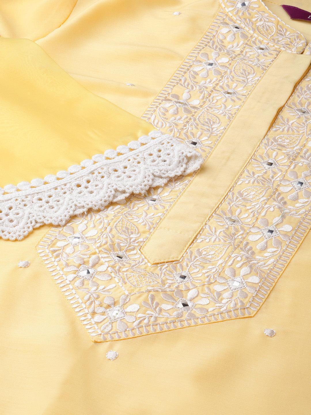 Yellow Embroidered Silk Kurta Set