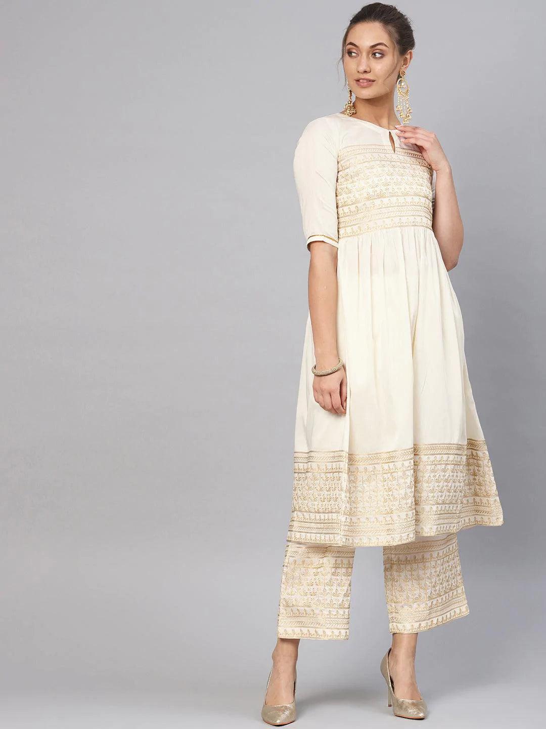 White Embroidered Chanderi Kurta Set