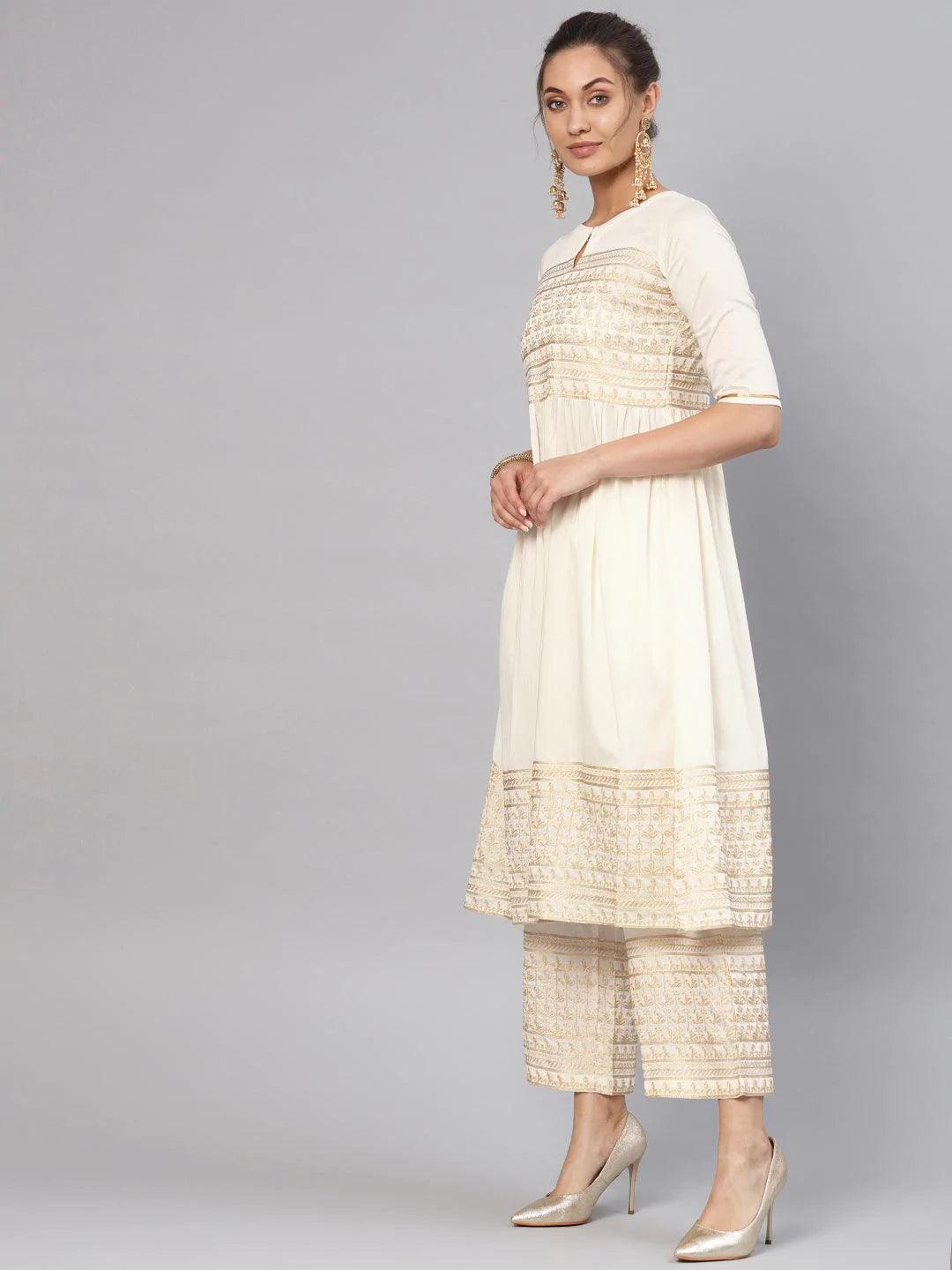 White Embroidered Chanderi Kurta Set