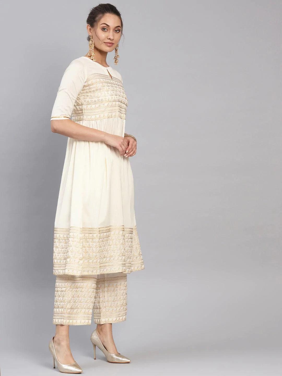 White Embroidered Chanderi Kurta Set