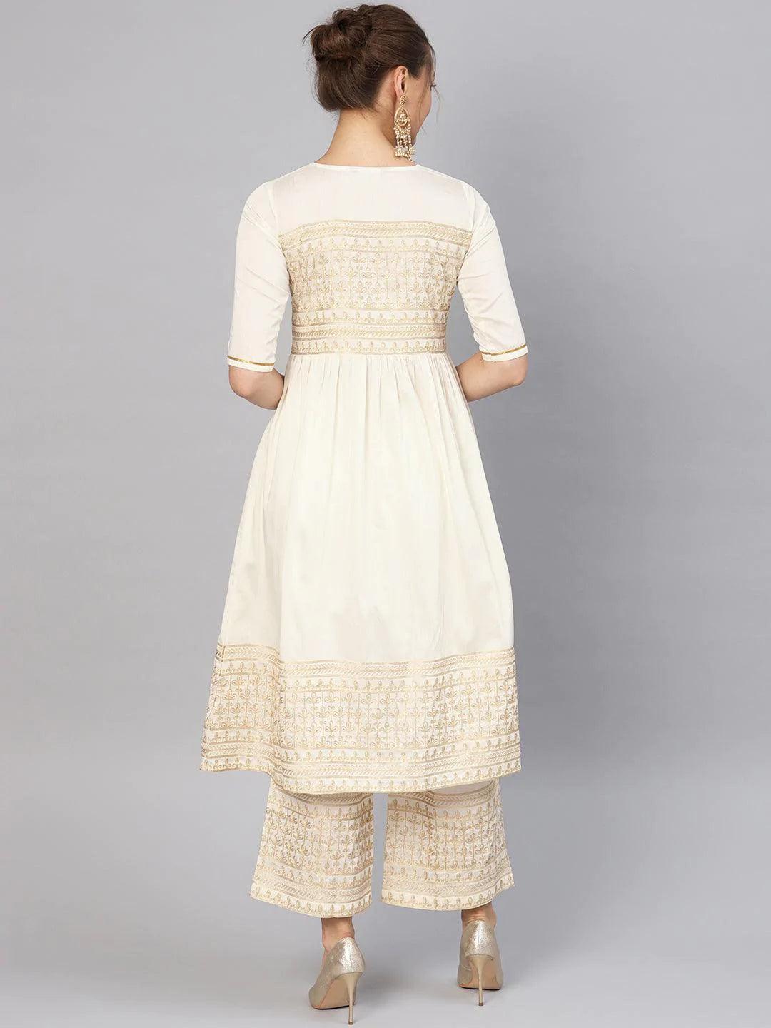 White Embroidered Chanderi Kurta Set