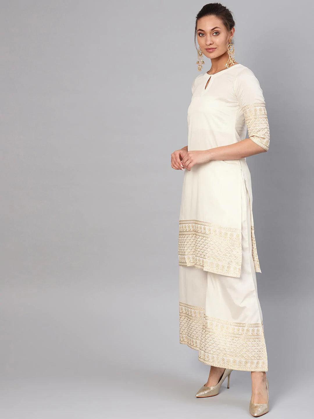 White Embroidered Chanderi Kurta Set