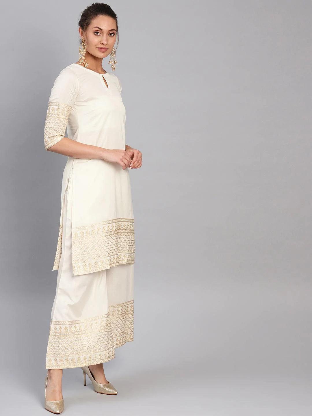 White Embroidered Chanderi Kurta Set