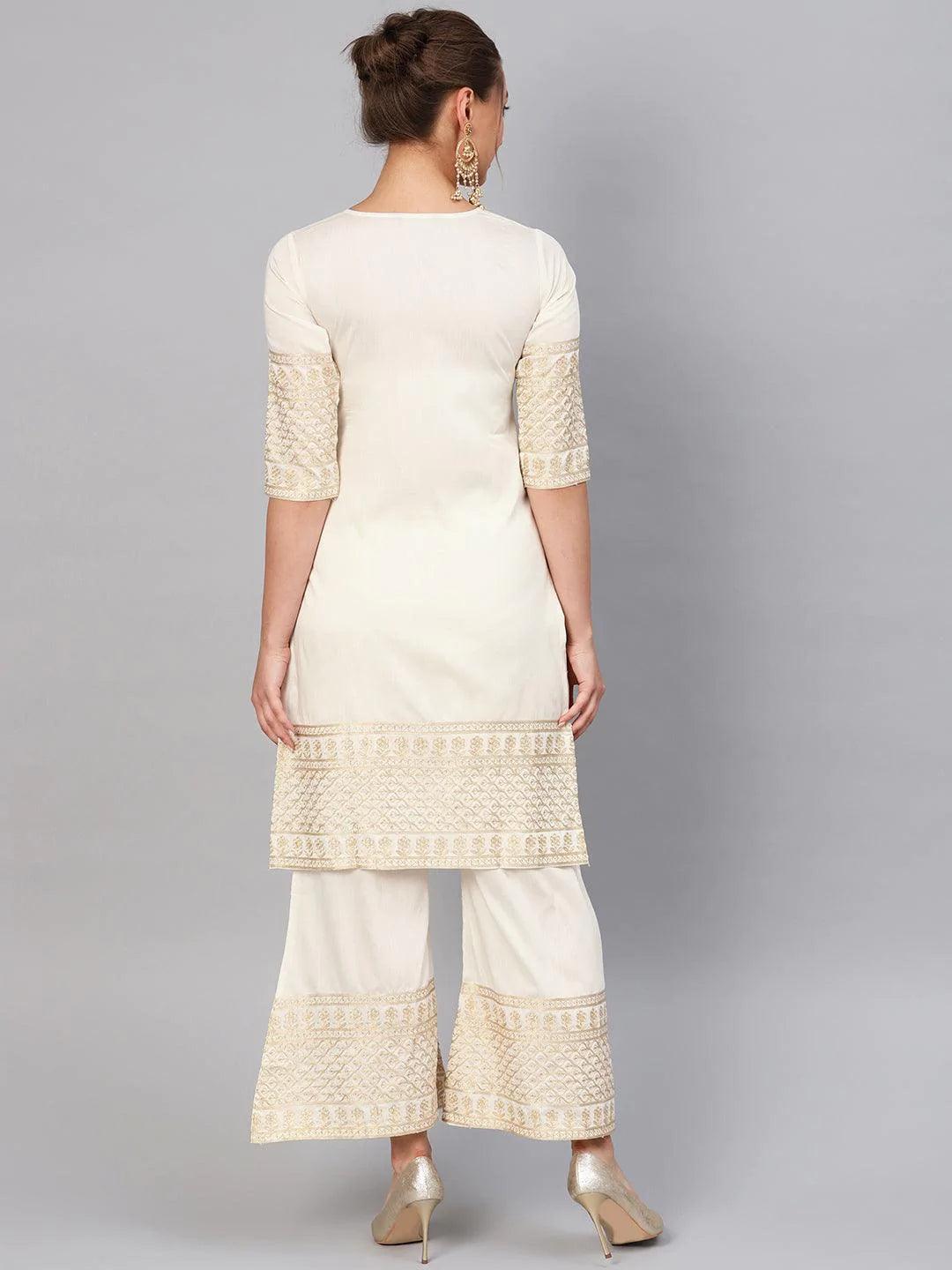 White Embroidered Chanderi Kurta Set