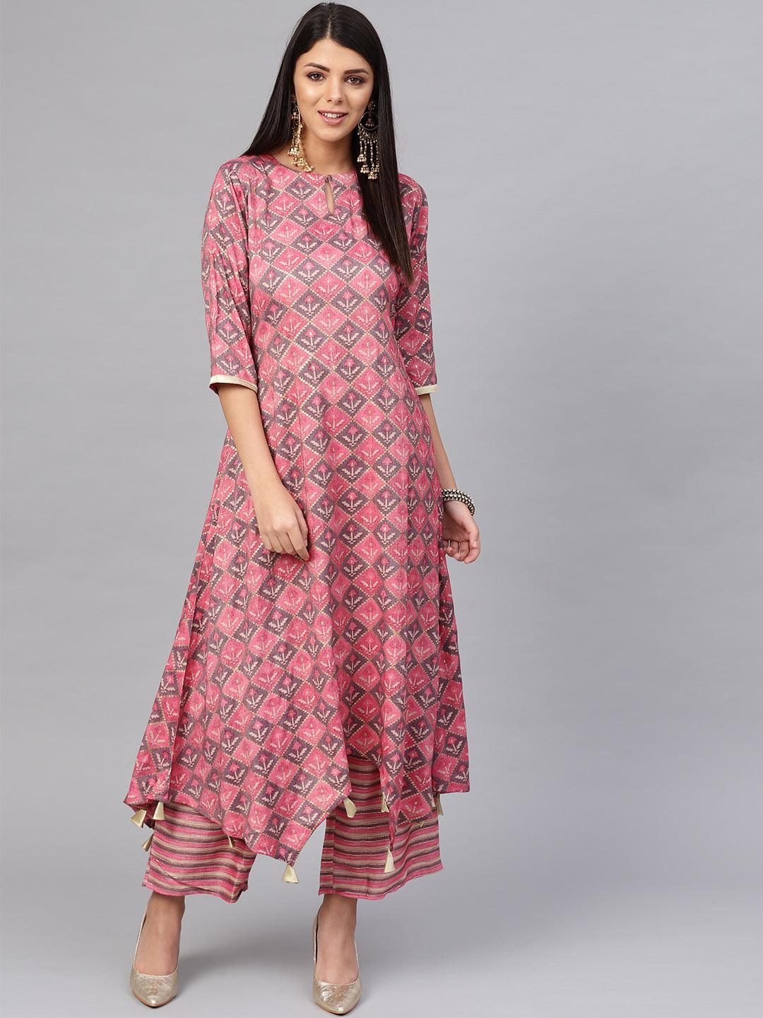 Pink Printed Cotton Kurta Set