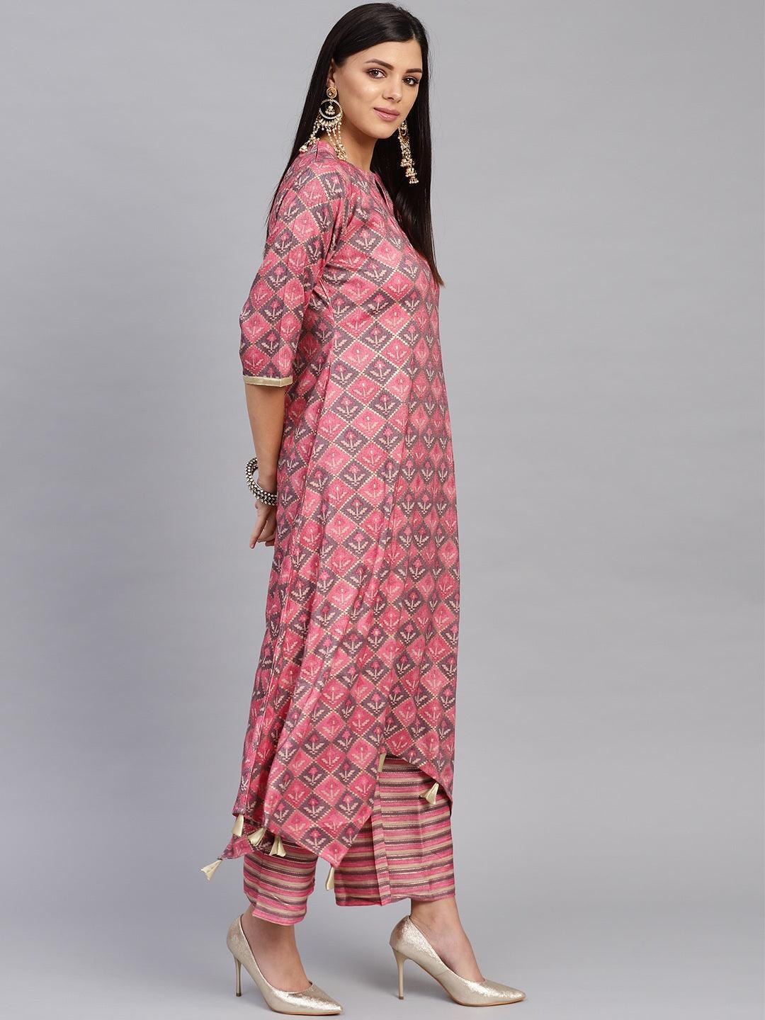 Pink Printed Cotton Kurta Set