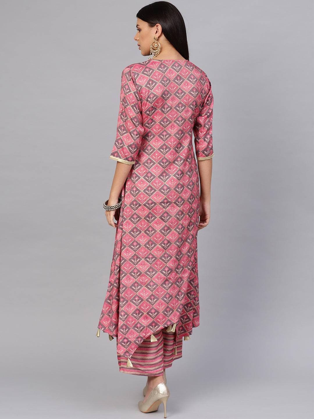 Pink Printed Cotton Kurta Set