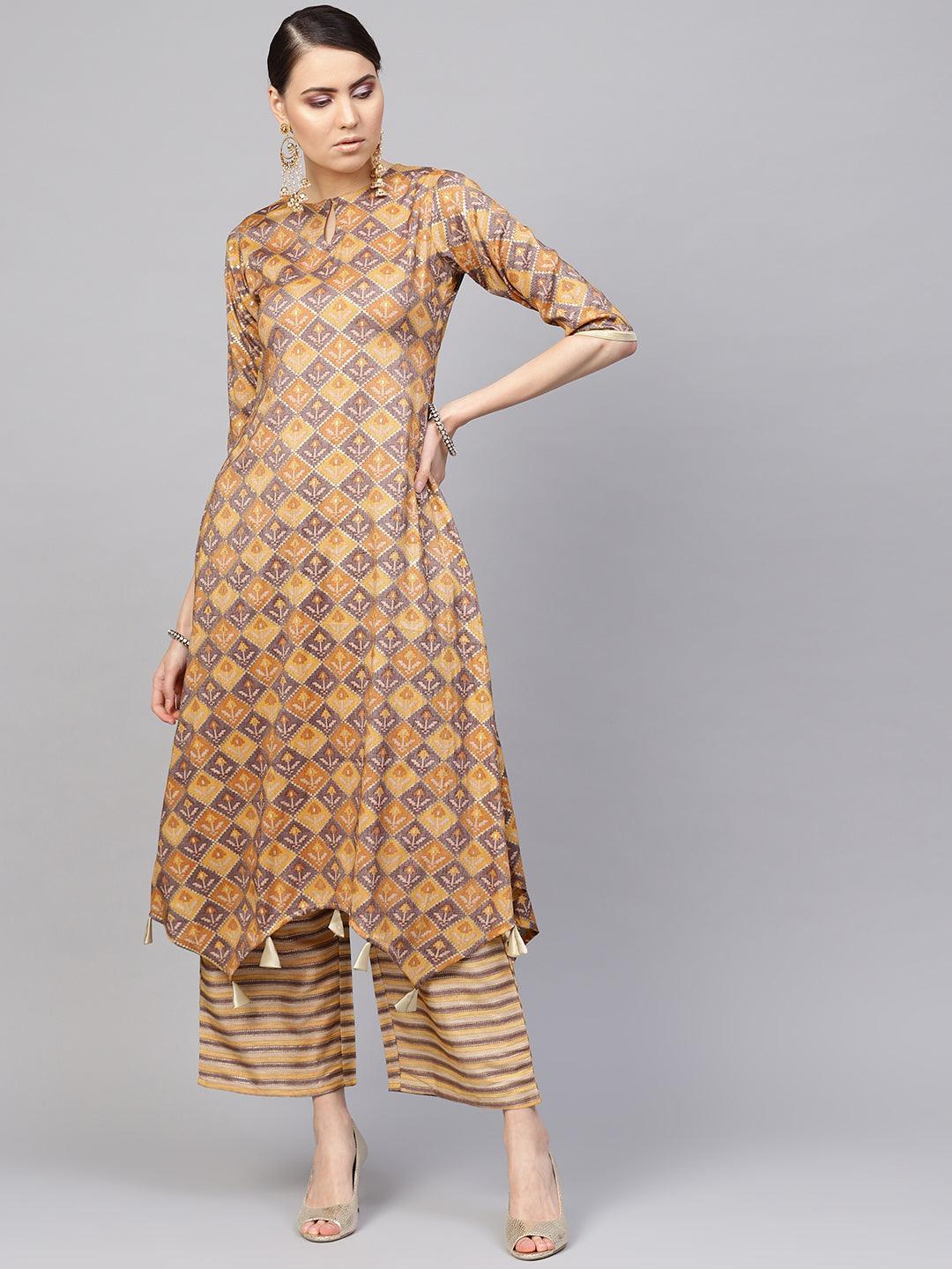 Yellow Printed Cotton Blend Kurta Set - ShopLibas