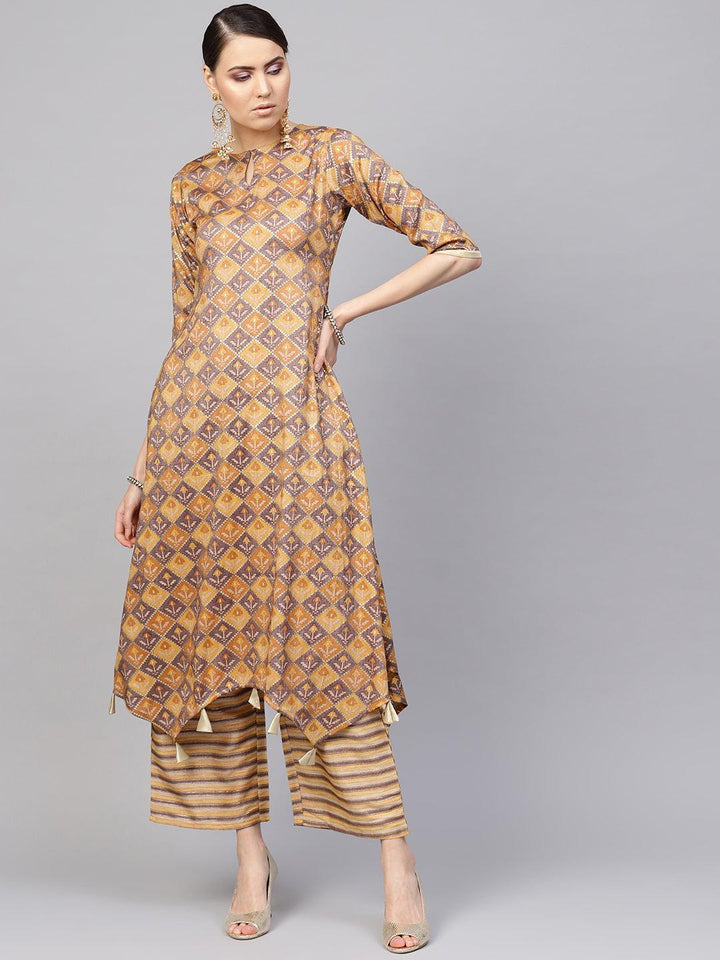 Yellow Printed Cotton Blend Kurta Set - ShopLibas