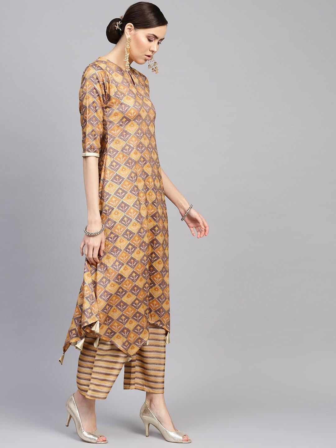 Yellow Printed Cotton Blend Kurta Set - ShopLibas