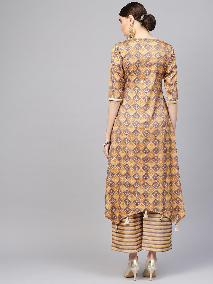 Yellow Printed Cotton Blend Kurta Set - ShopLibas