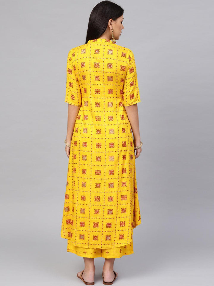 Yellow Printed Cotton Blend Kurta Set - ShopLibas