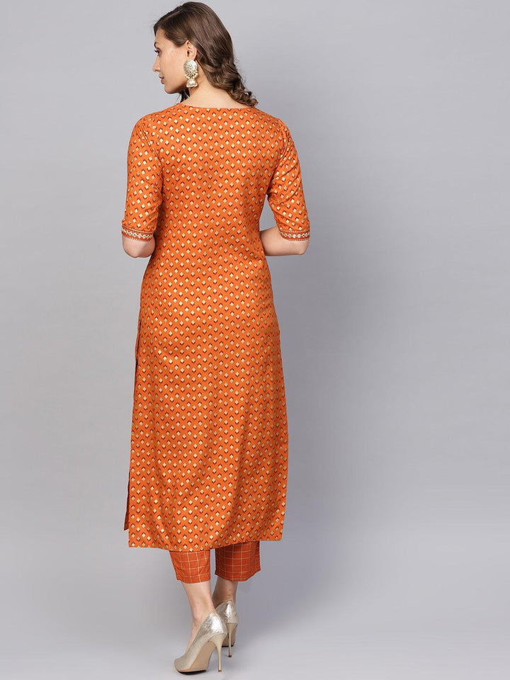 Orange Printed Rayon Kurta Set - ShopLibas