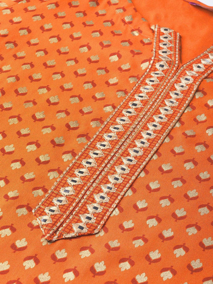 Orange Printed Rayon Kurta Set - ShopLibas