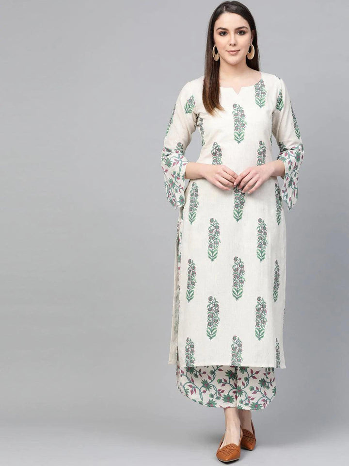 Off White Printed Cotton Kurta Set - ShopLibas