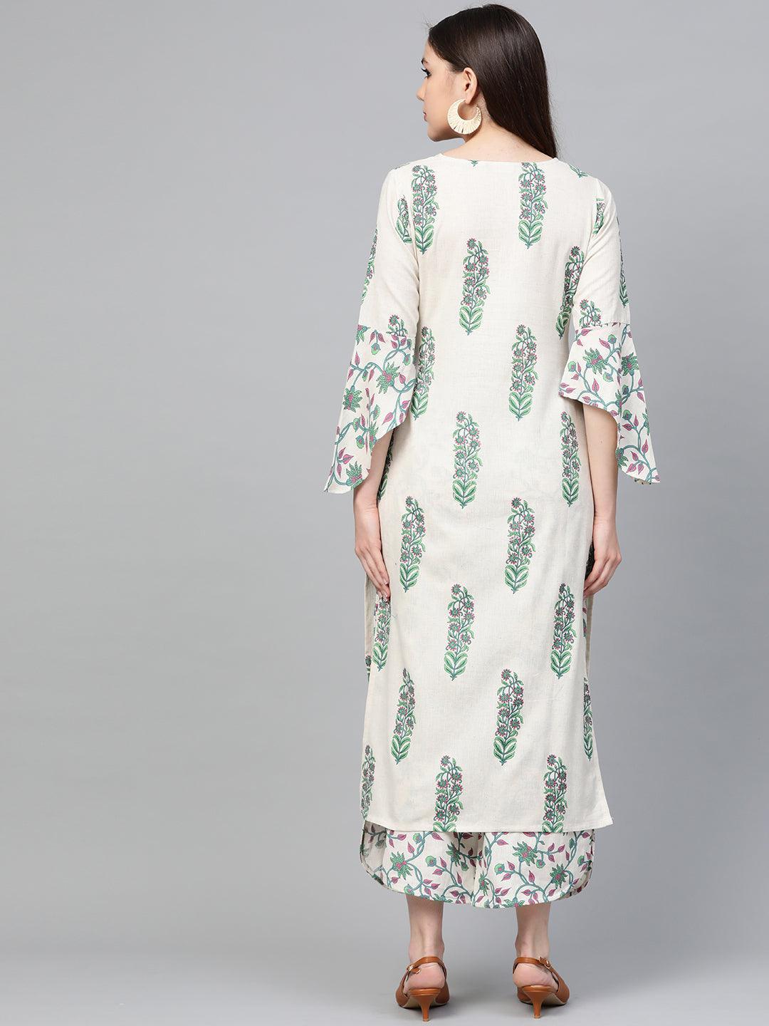 Off White Printed Cotton Kurta Set - ShopLibas