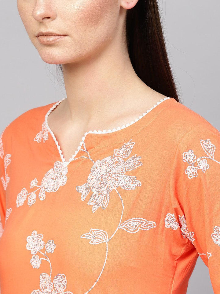 Orange Printed Cotton Kurta Set - ShopLibas