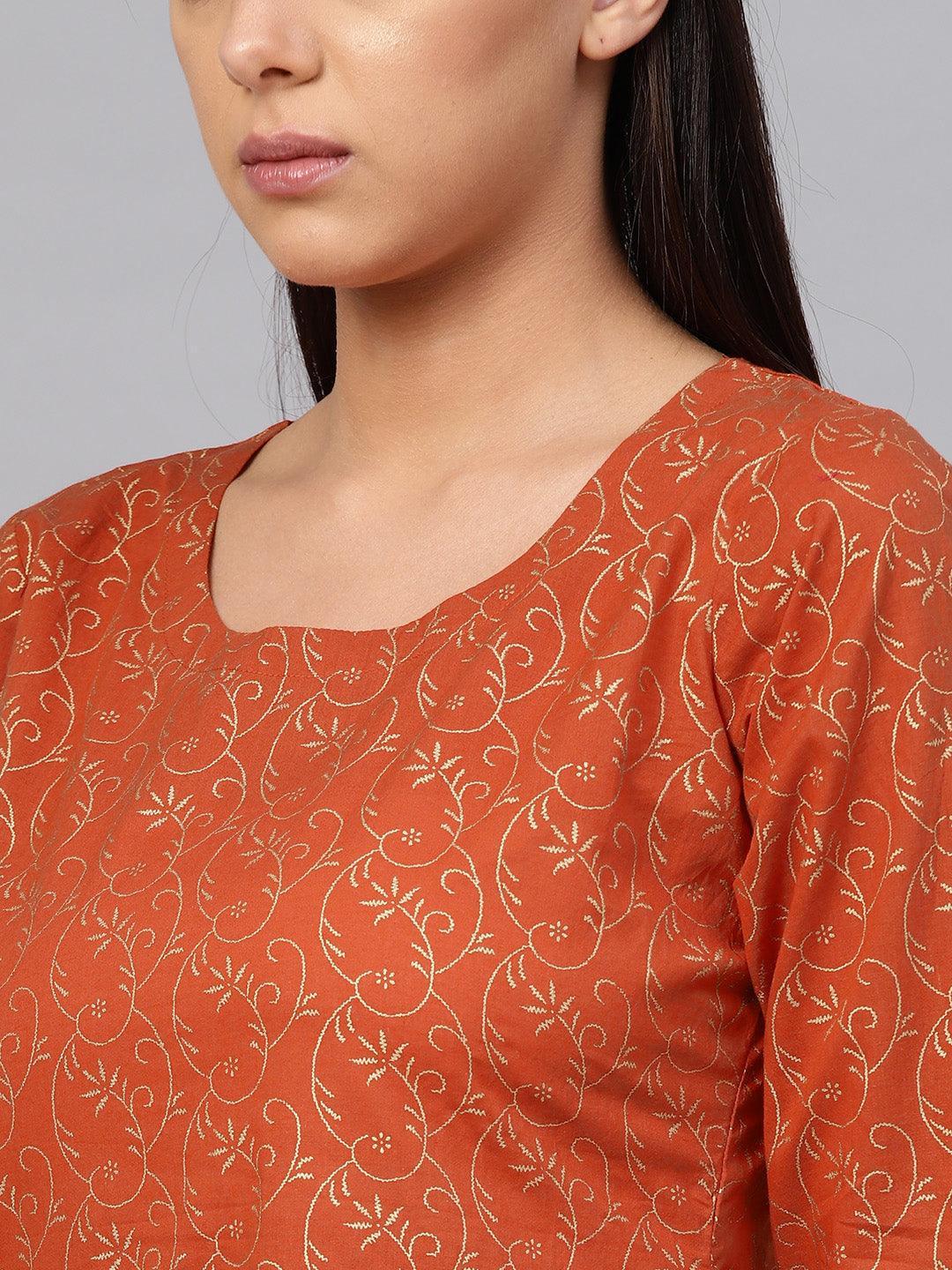 Rust Printed Cotton Kurta Set - ShopLibas