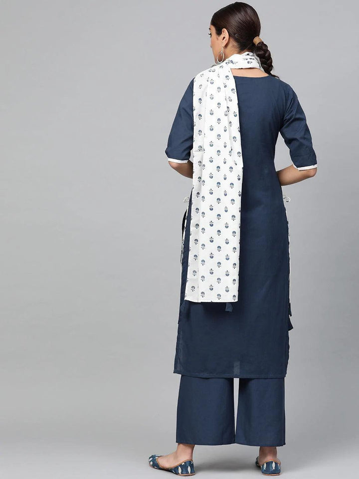 Blue Solid Cotton Suit Set - ShopLibas