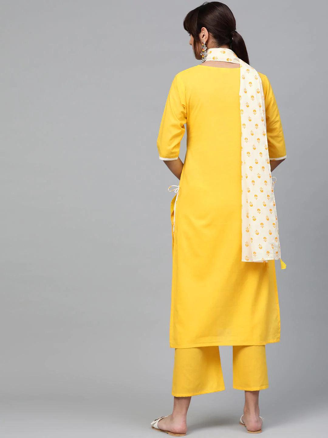 Yellow Solid Cotton Suit Set