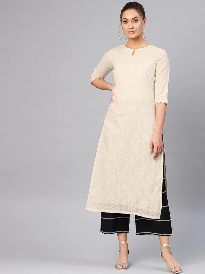 White Self Design Cotton Kurta Set - ShopLibas