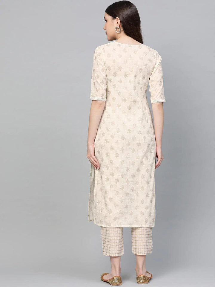 White Printed Cotton Kurta Set - ShopLibas