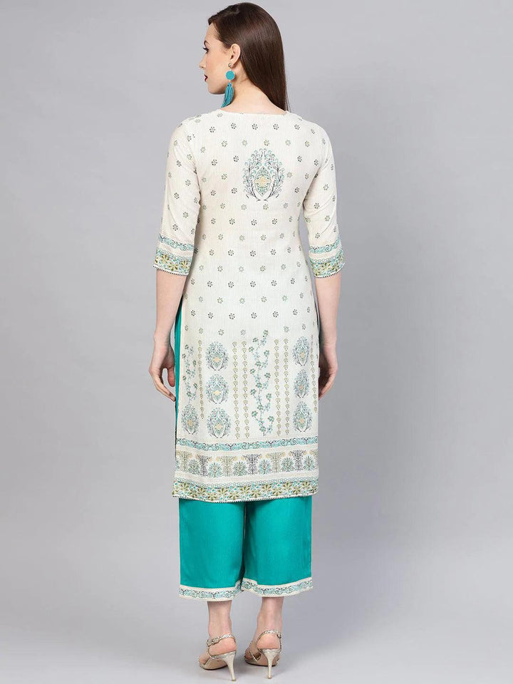 Beige Printed Cotton Kurta Set - ShopLibas