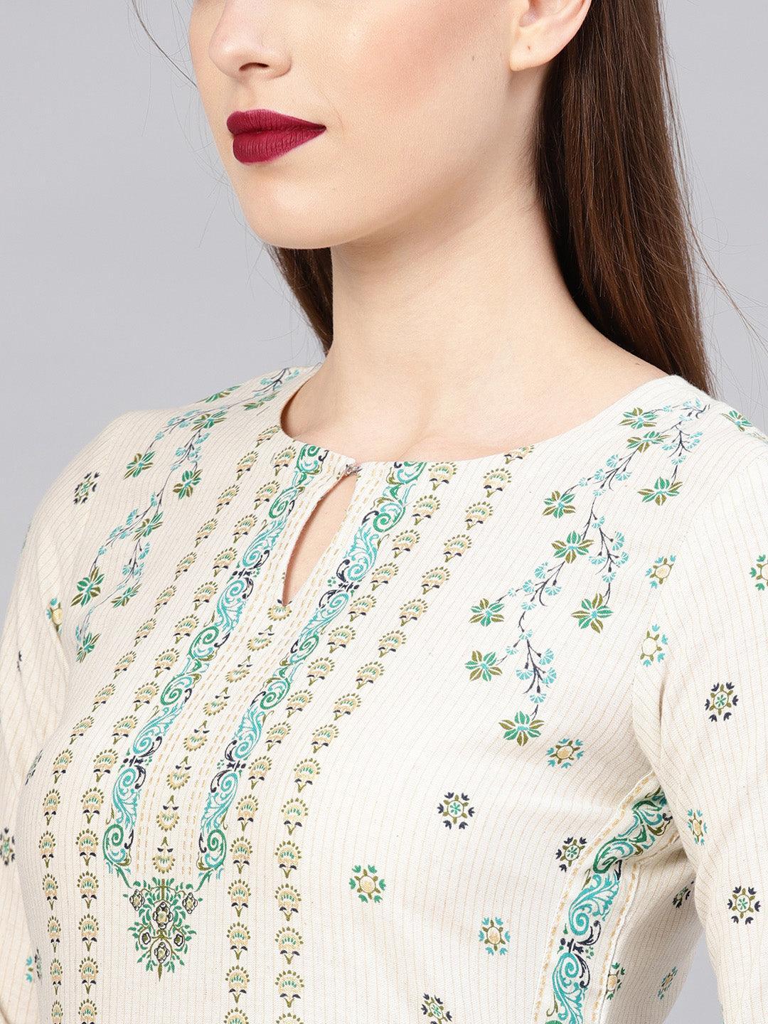 Beige Printed Cotton Kurta Set - ShopLibas